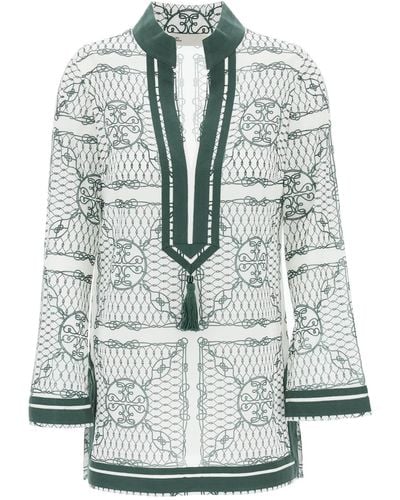 Tory Burch Robe tunique en coton imprimé - Gris