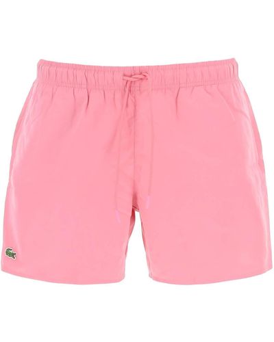Lacoste Logo Patch Swim Shorts - Roze