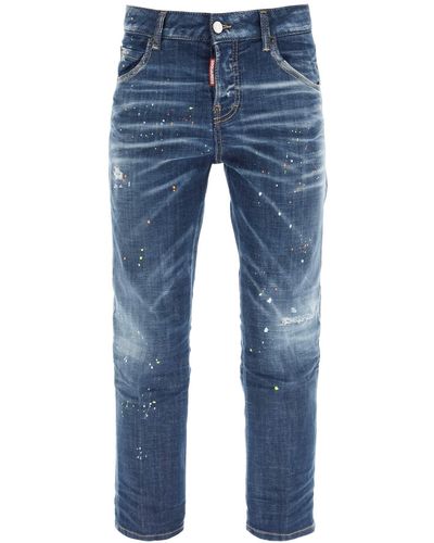 DSquared² Dark Techno Surf Wash Cool Girl Cropped Jeans - Bleu