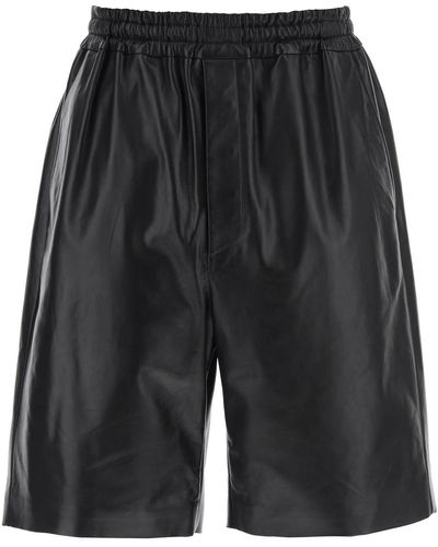 Jil Sander Leather Bermuda Shorts Voor - Zwart