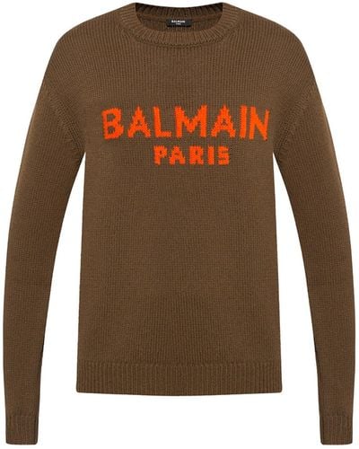 Balmain Maglione con logo in lana - Marrone