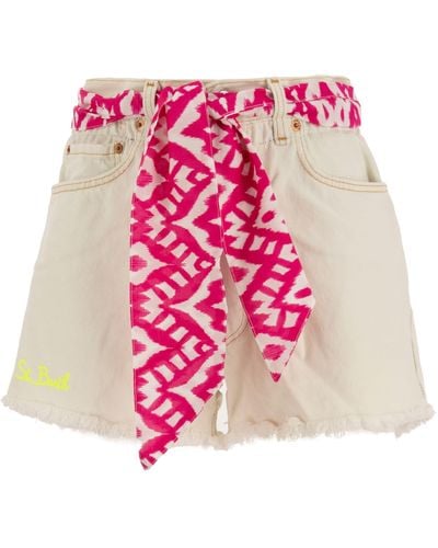 Mc2 Saint Barth Denim Shorts mit Stickerei und Schal - Pink