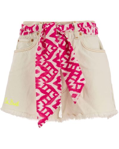 Mc2 Saint Barth Denim Shorts With Embroidery And Scarf - Pink