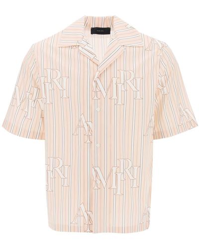 Amiri Camisa de boliche de stripe con logotipo escalonado - Neutro