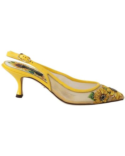 Dolce & Gabbana Slingback-Schuhe mit gelben Sonnenblumen-Mesh-Heels