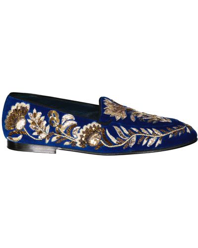 Dolce & Gabbana Verfraaide Fluwelen Loafers - Blauw
