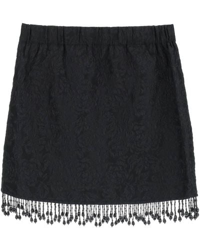 Ganni Fringed Jacquard Skirt - Black