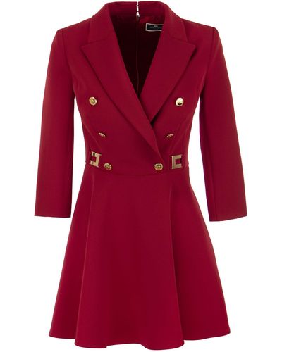 Elisabetta Franchi Tobe manteau en doble crepe con falda godet - Rojo