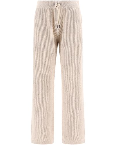 Brunello Cucinelli Sequin Embellished Ribbed Pants - Natural