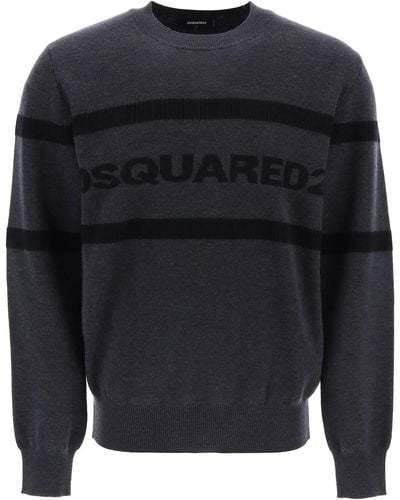 DSquared² Jacquard Logo Lettering Sweater - Blauw