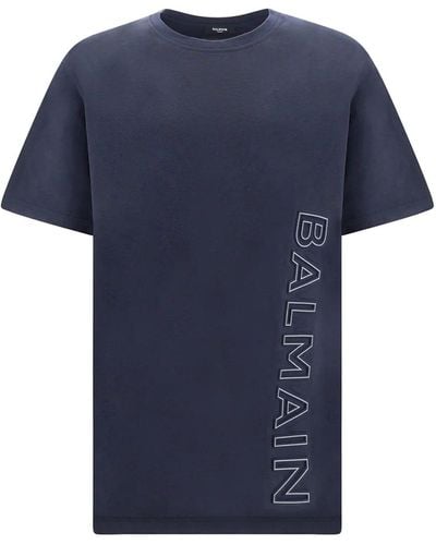 Balmain Reflektiert Baumwoll -T -Shirt - Blau