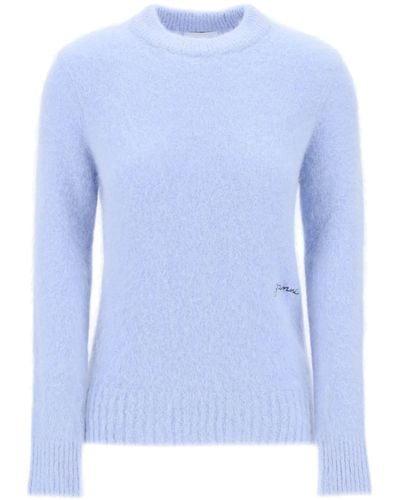 Ganni Pullover In Alpaca Spazzolato - Blu