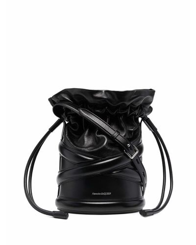 Alexander McQueen The Soft Curve Leather Bucket Bag - Black