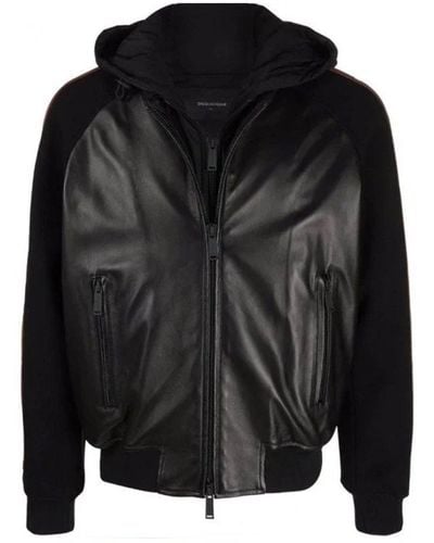 DSquared² Hooded Leather Jacket - Black