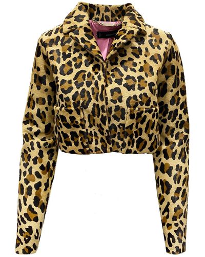 DSquared² Leopard Calf Hair Cropped Jacket - Zwart