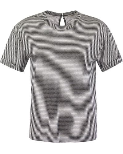 Peserico T-shirt en jersey à rayures légères et Punto Luce - Gris