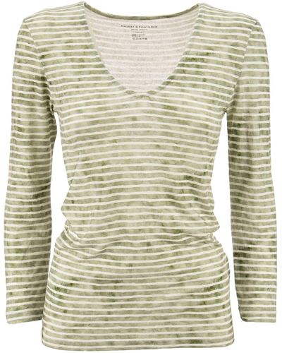 Majestic Striped T Shirt With V Neck - Natural