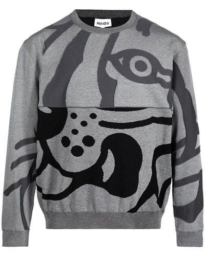KENZO Abstract Tiger-print Sweatshirt - Gray