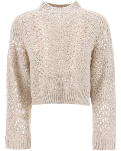Brunello Cucinelli Dazzling Lace Cropped Sweater - Natur