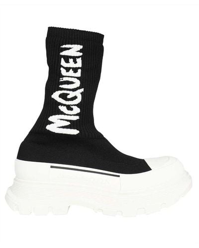 Alexander McQueen Logo-Print Socken-Stil Stiefel - Schwarz