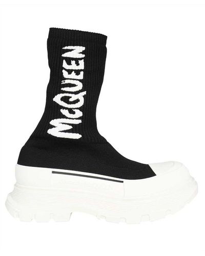 Alexander McQueen Sock-style Logo-print Boots - Black