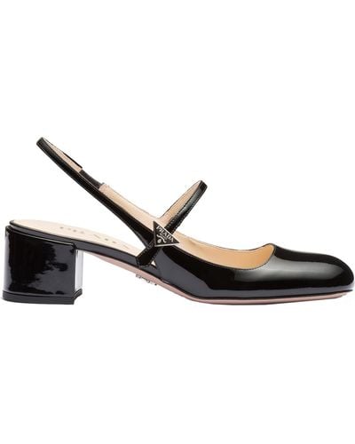 Prada Logo Slingback Mary Jane Pumps - Schwarz