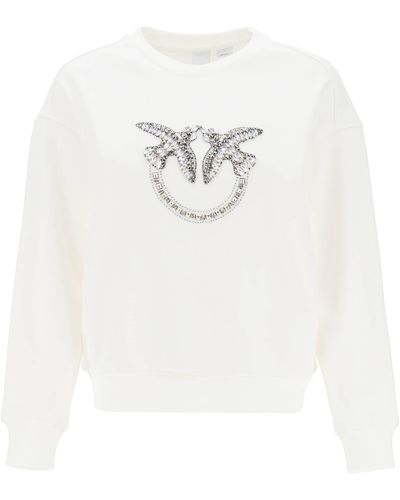 Pinko Pinkko Nelly Sweatshirt mit Liebesvögeln Stickerei - Weiß