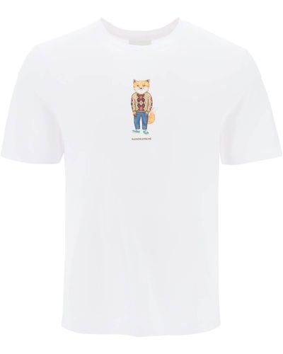 Maison Kitsuné Gekleed Fox Crew Neck T -shirt - Wit