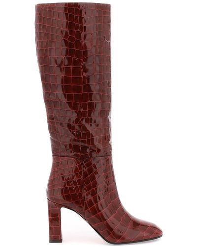 Aquazzura Sellier Boots en Croc en cuir en relief - Marron