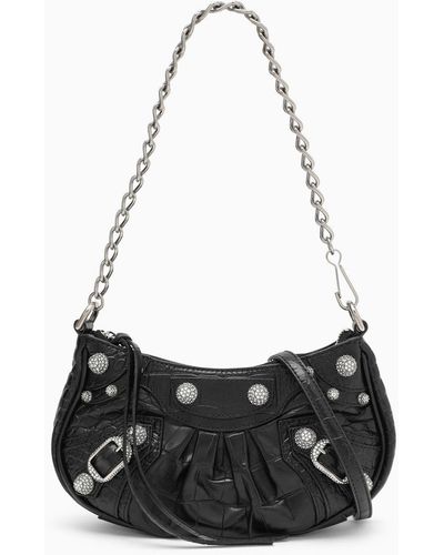 Balenciaga Black Croco Print Le Cagole Mini Bag With Chain