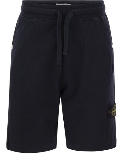 Stone Island Pantalones cortos de bermudas de carga de la isla de piedra en vellón de algodón cepillado - Azul