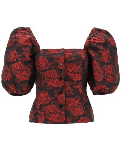 Ganni Blouse In Floral Jacquard - Rood
