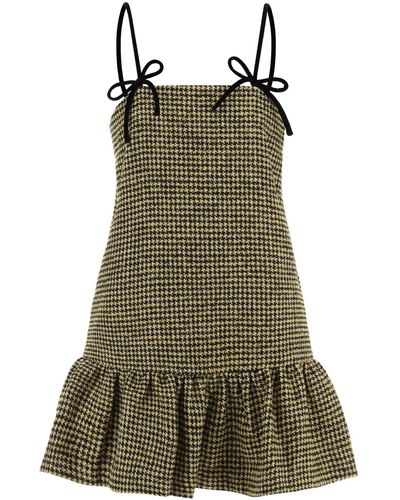 Ganni Houndstooth Mini Kleid - Grün