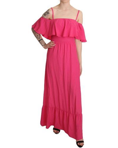 Liu Jo Fuchsia A-line Off Shoulder Floor Length Dress - Pink