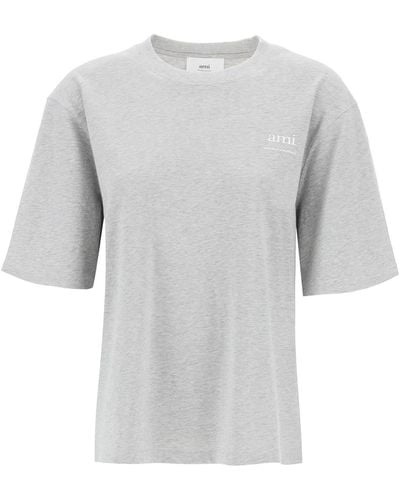 Ami Paris Bio -Baumwoll -T -Shirt - Grau