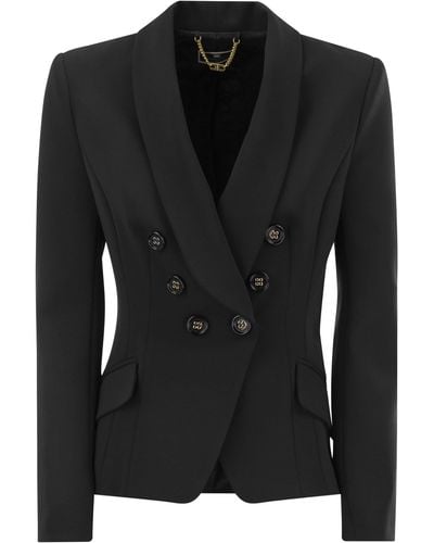 Elisabetta Franchi Double Gweted Crepe Veste avec des revers de châles - Noir