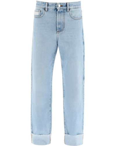 Gcds Cropped Jeans Met -logopatch - Blauw