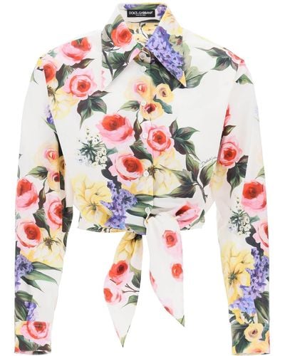 Dolce & Gabbana Camisa recortada de jardín de rosa - Blanco