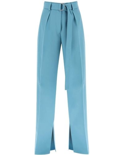 Jil Sander Pantalon à jambe large en laine claire - Bleu