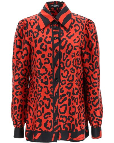 Dolce & Gabbana Leopard En Zebra Print Silk Shirt - Rood
