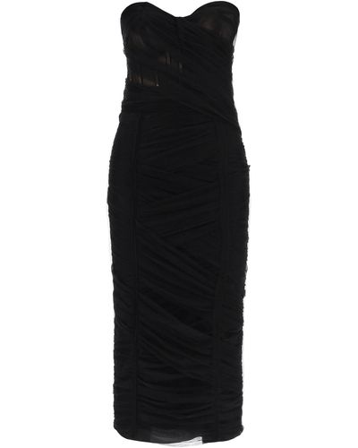 Dolce & Gabbana Midi Bustier -jurk In Gedrapeerde Tule - Zwart