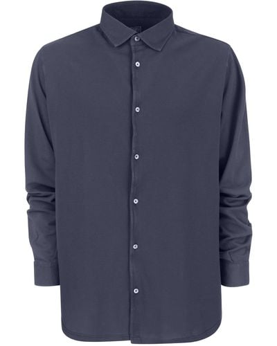 Fedeli Cotton Pique Shirt - Blue