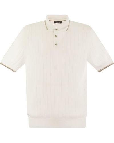 Peserico Polo -Hemd in reinem Baumwollcreppgarn mit flacher Rippe - Weiß