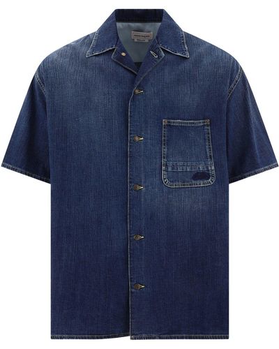 Alexander McQueen Hawaiiaans Denim Shirt - Blauw
