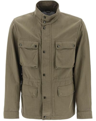 Woolrich "field Jacket In Cotton And Linen Blend" - Groen