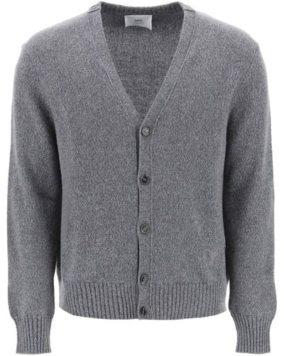 Ami Paris Melange Cashmere Cardigan - Gris