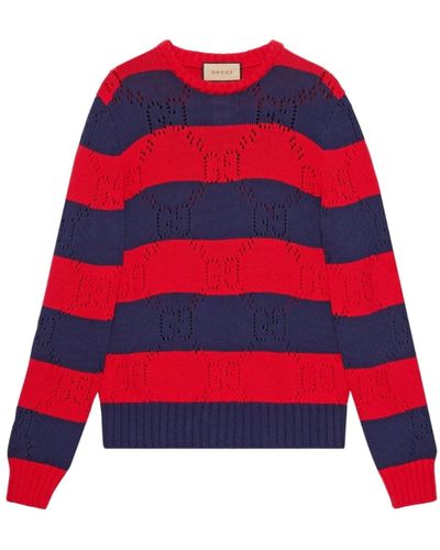 Gucci Suéter de algodón a rayas de - Rojo