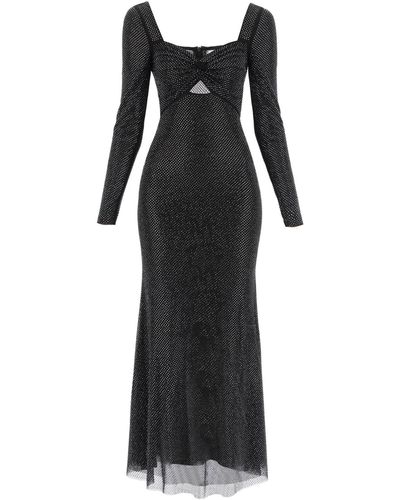Black crystal embellished mesh maxi dress