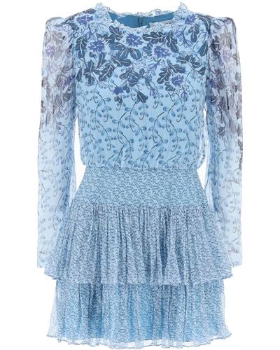 Saloni "mini robe en mousseline de soie Ava B - Bleu