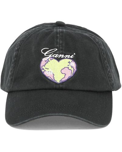 Ganni Cap Met Grafisch Borduurwerk - Zwart